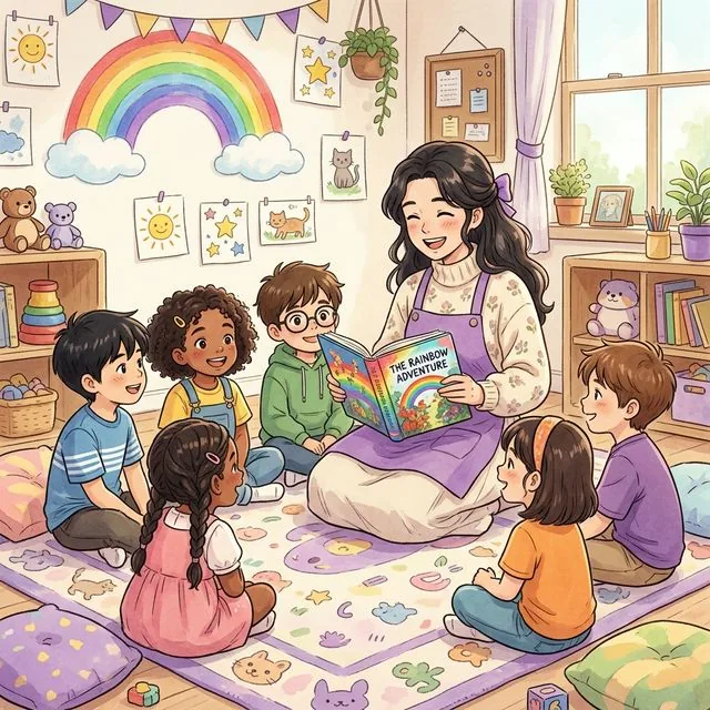 Teacher reading to children